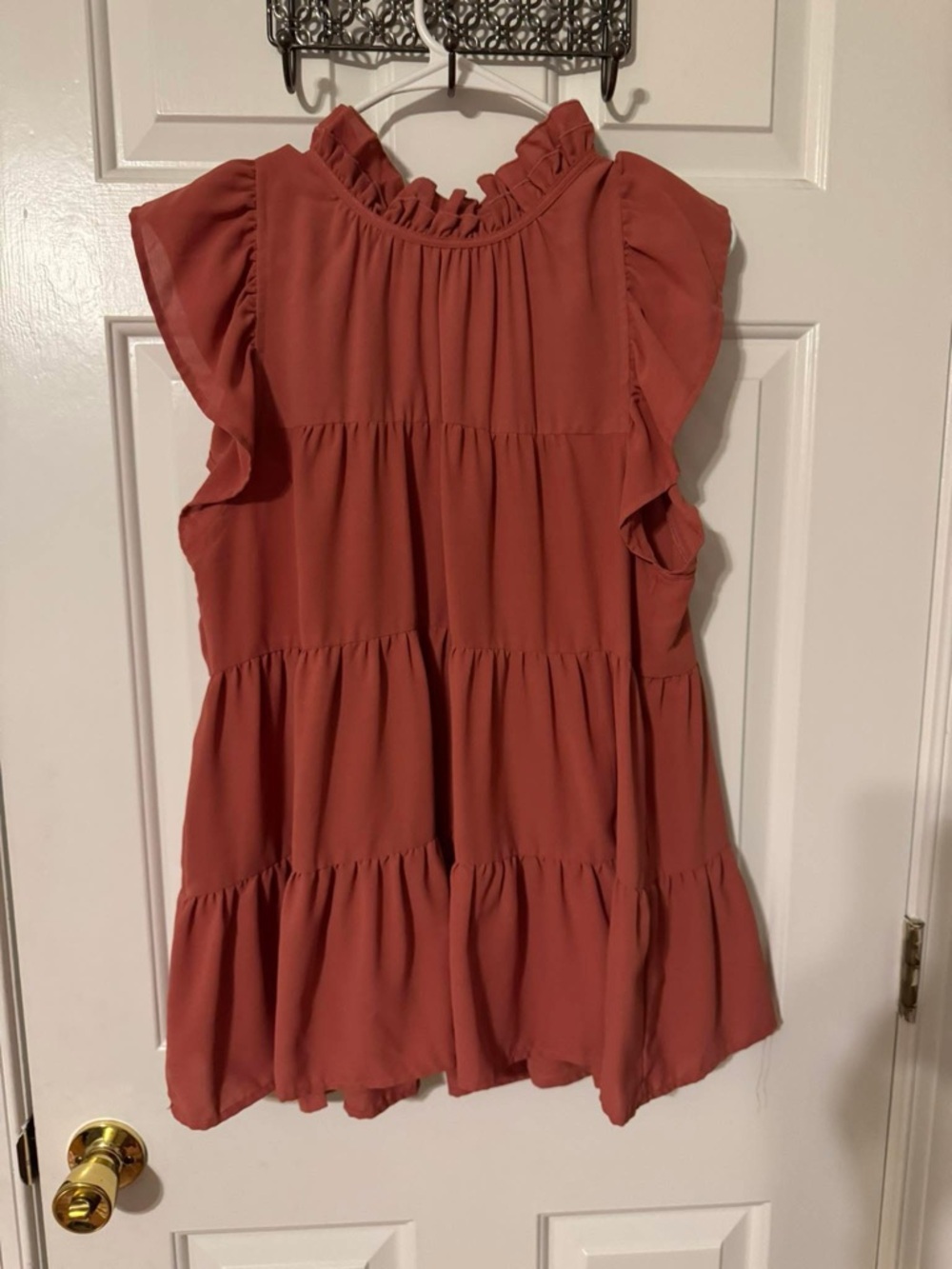 Entro Rust-Tone Ruffled Tiered Flutter-Sleeve Tunic